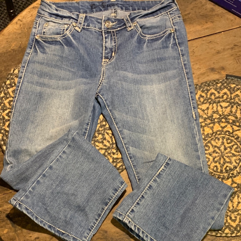 Y2K D-Fuz Rhinestone Embellished Classic Blue Boot Cut Women's Jeans size 7/8 - Picture 2 of 11